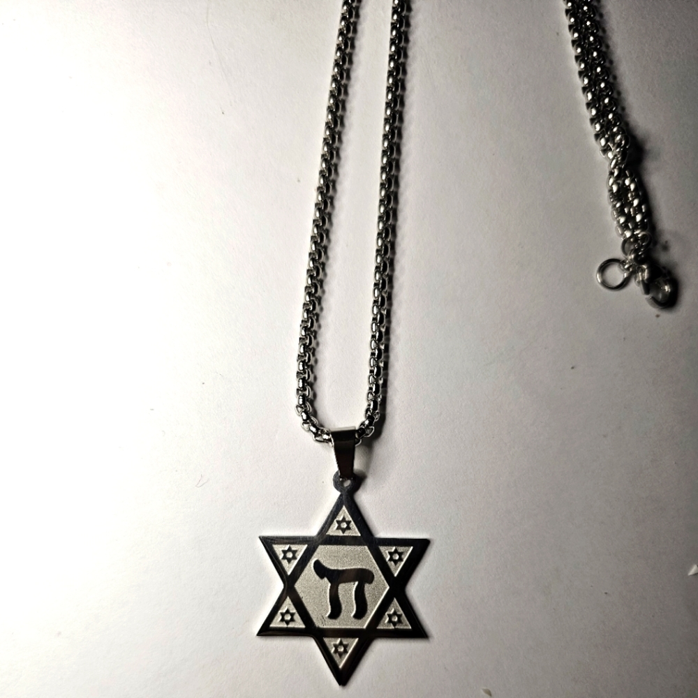 UNIQUE JEWISH STAR CHAI UNISEX SILVER 24"CHAIN FAITH NECKLACE